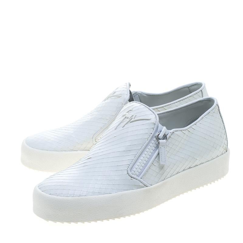 Giuseppe Zanotti White Textured Leather Platform Slip On Sneakers Size 41 3