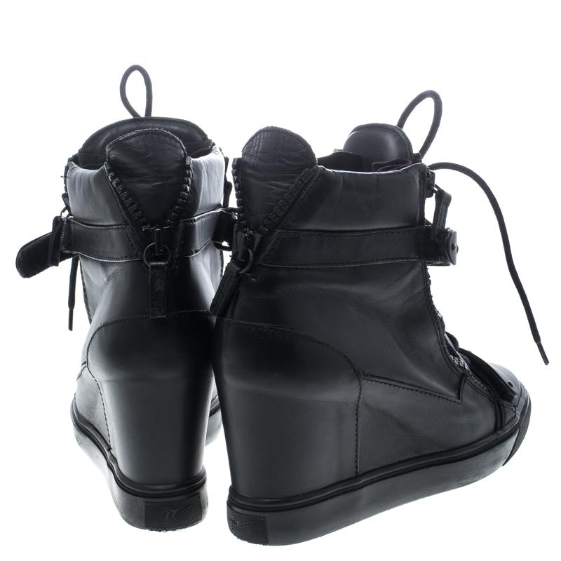 Giuseppe Zanotti Black Leather Lorenz Wedge Sneakers Size 41 In Good Condition In Dubai, Al Qouz 2