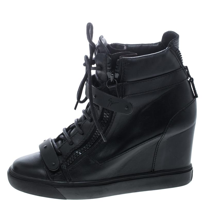 Giuseppe Zanotti Black Leather Lorenz Wedge Sneakers Size 41 3