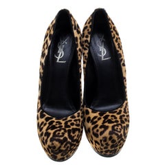 Saint Laurent Paris Brown Leopard Print Pony Hair Tribute Pumps Size 40