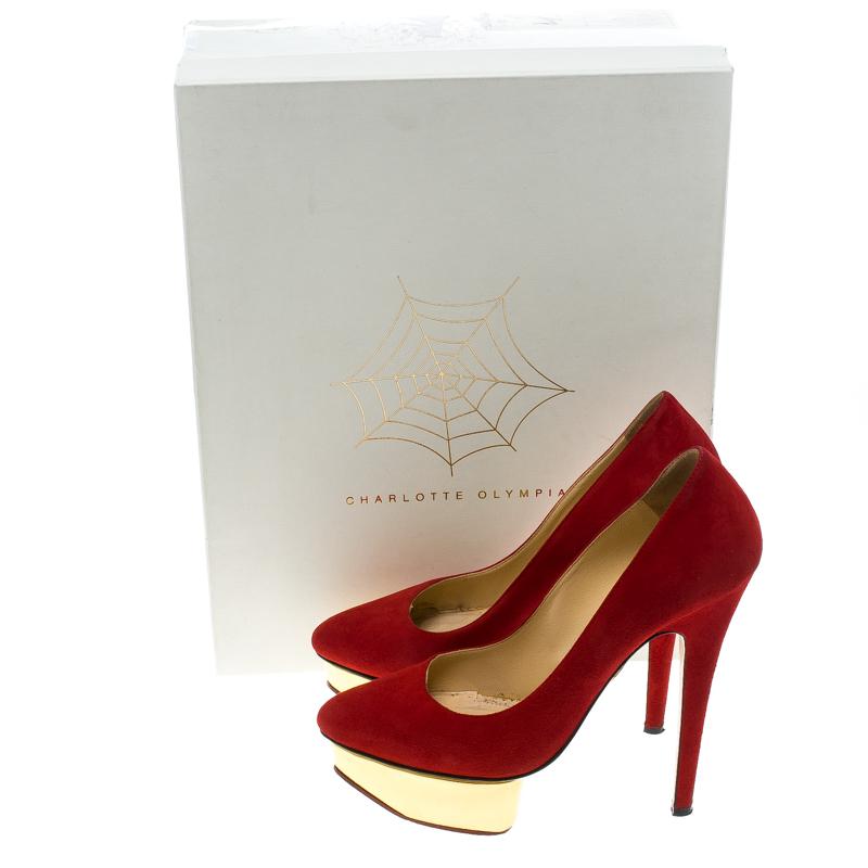Charlotte Olympia Red Suede Dolly Platform Pumps Size 36.5 1