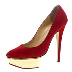 Charlotte Olympia Red Suede Dolly Platform Pumps Size 36.5