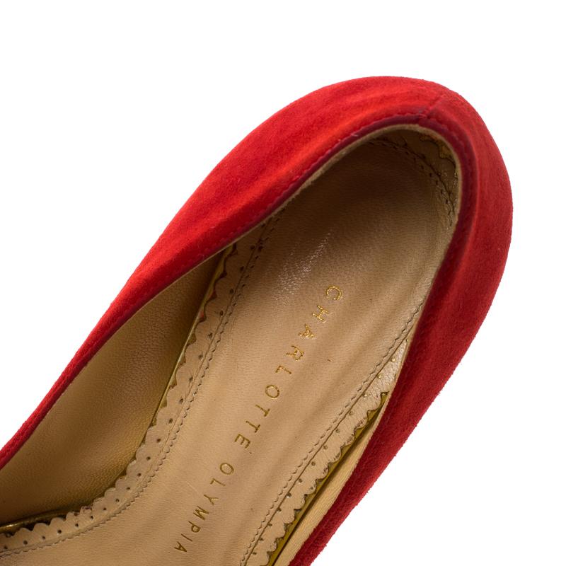 Charlotte Olympia Red Suede Dolly Platform Pumps Size 36.5 2