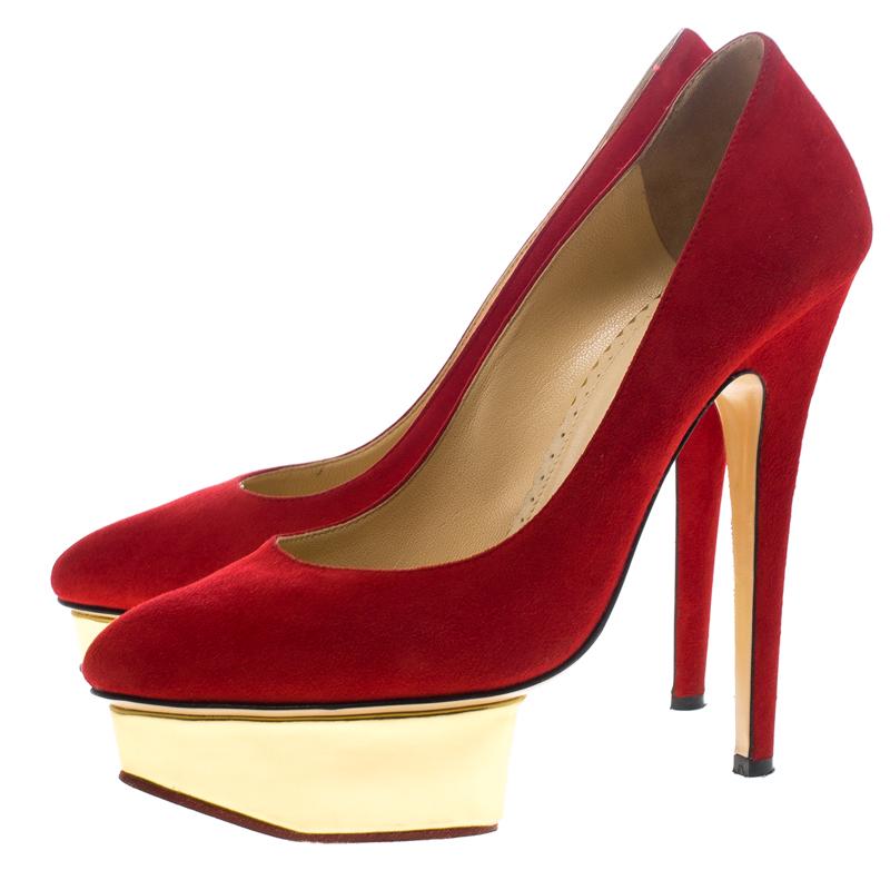 Charlotte Olympia Red Suede Dolly Platform Pumps Size 36.5 3
