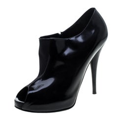 Fendi Black Leather Peep Toe Platform Ankle Booties Size 40