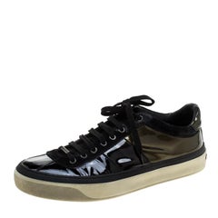Jimmy Choo Black Iridescent Patent Leather Low Top Sneakers Size 43