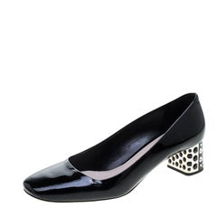 Miu Miu Black Patent Leather Crystal Embellished Block Heel Pumps Size 40