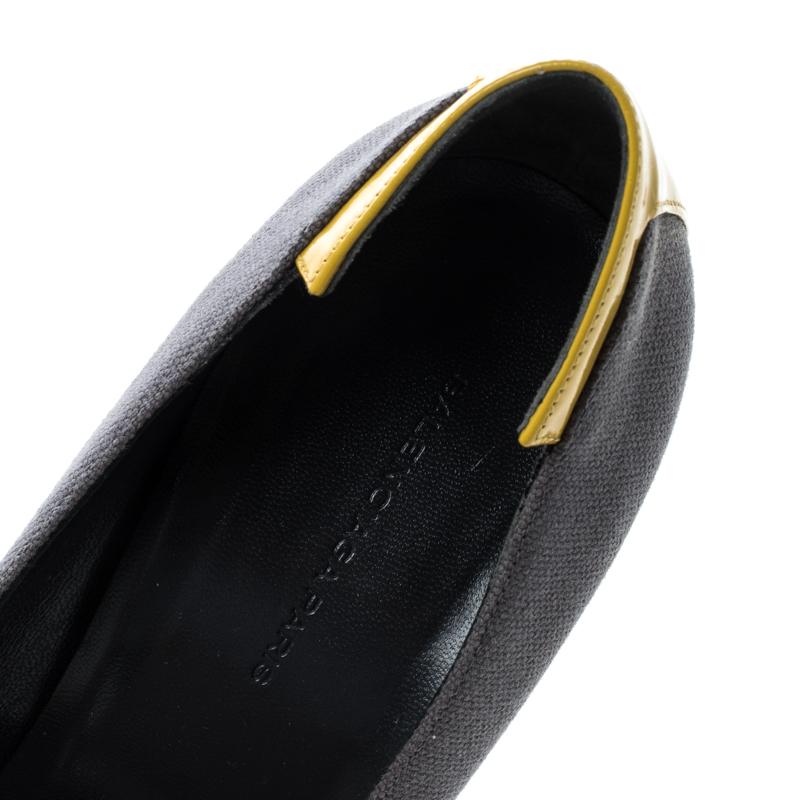 Balenciaga Grey/Yellow Canvas and Leather Peep Toe Pumps Size 38.5 1