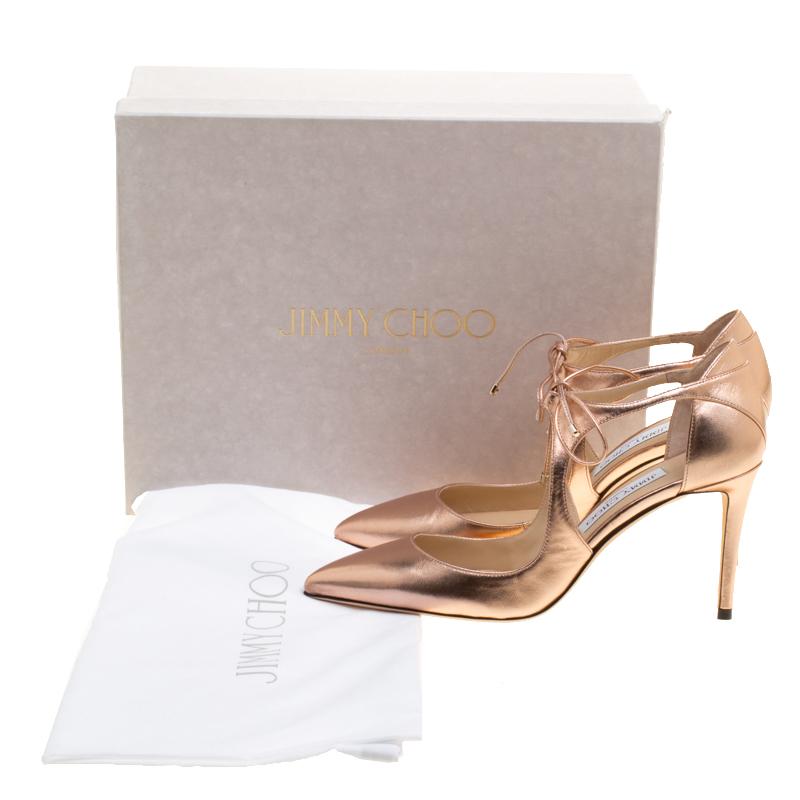 Jimmy Choo Metallic Tea Rose Leather Vanessa Pointed Toe Cut Out Pumps Size 39 2