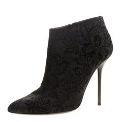 Gucci Black Brocade Leather Ankle Boots Size 38
