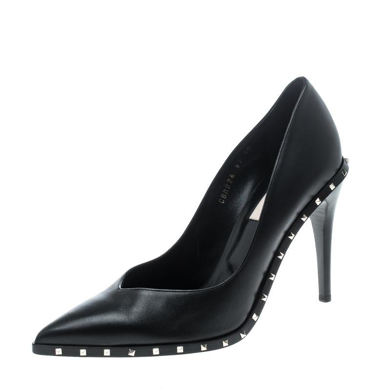 Valentino Black Leather Rockstud Pointed Toe Pumps Size 40