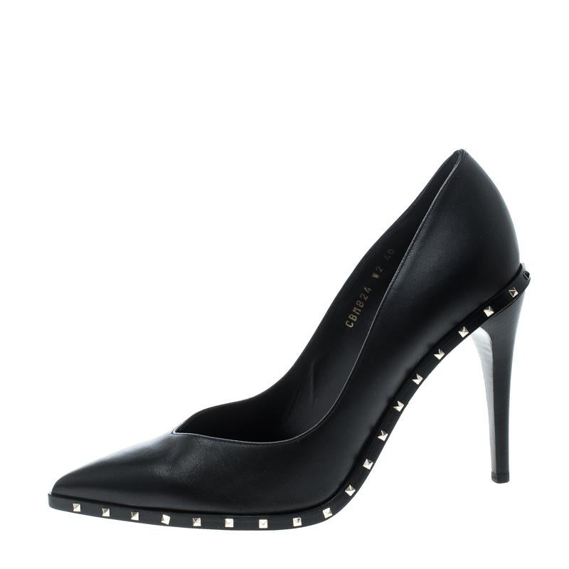Valentino Black Leather Rockstud Pointed Toe Pumps Size 40 2