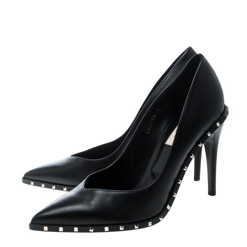 Valentino Black Leather Rockstud Pointed Toe Pumps Size 40 4