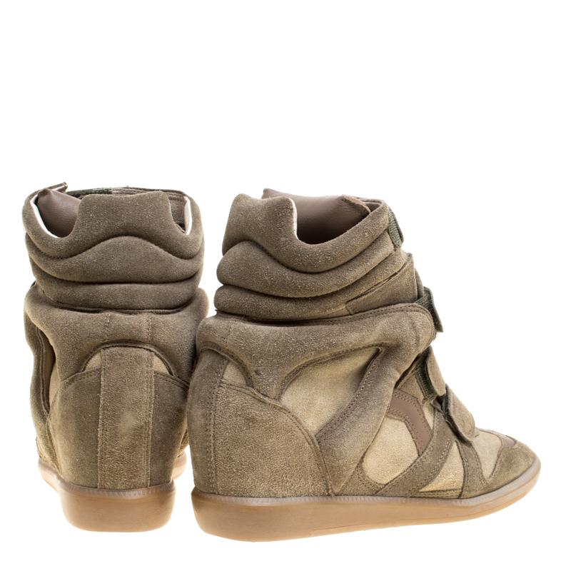 Brown Isabel Marant Moos Green Suede Bekett Wedge Sneakers Size 38