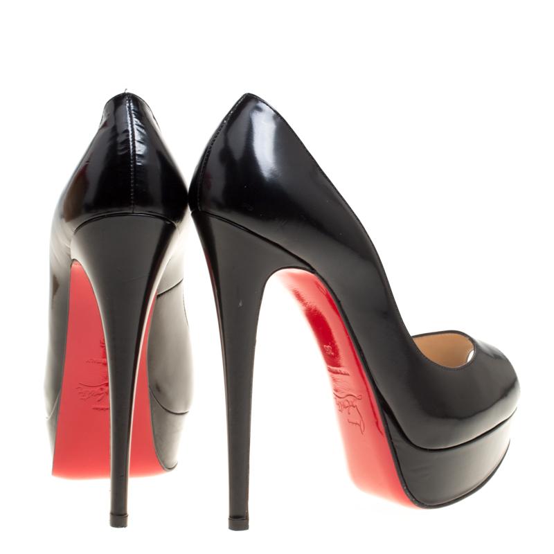 Christian Louboutin Black Leather Lady Peep Toe Platform Pumps Size 36 In Good Condition In Dubai, Al Qouz 2