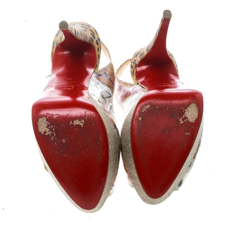 Christian Louboutin Beige PVC Eco Trash Peep Toe Platform Slingback Sandals Size 1