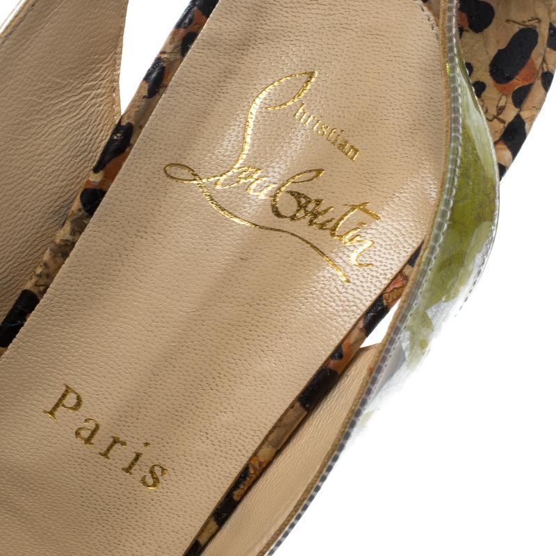 Christian Louboutin Beige PVC Eco Trash Peep Toe Platform Slingback Sandals Size 4