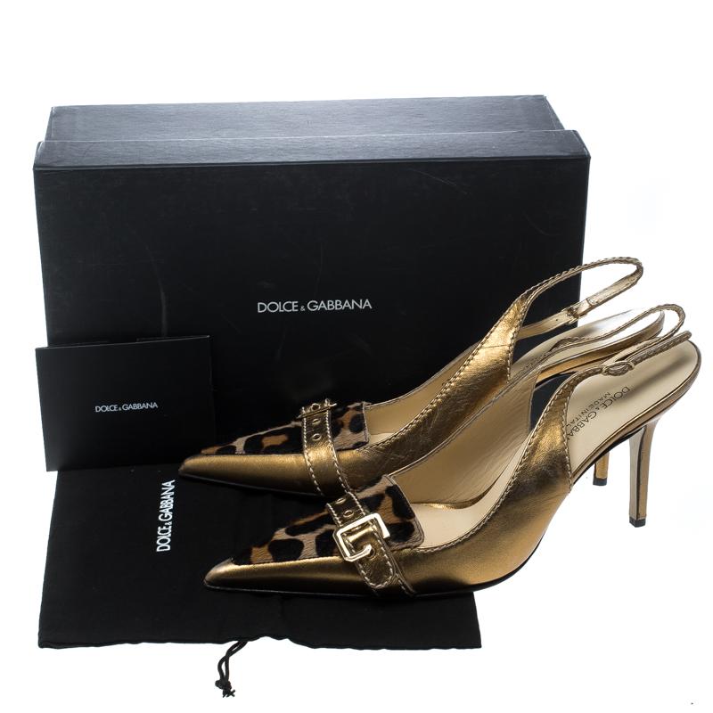 Dolce and Gabbana Brown/Bronze Pony Hair and Leather Pointed Toe Slingback Sanda 3