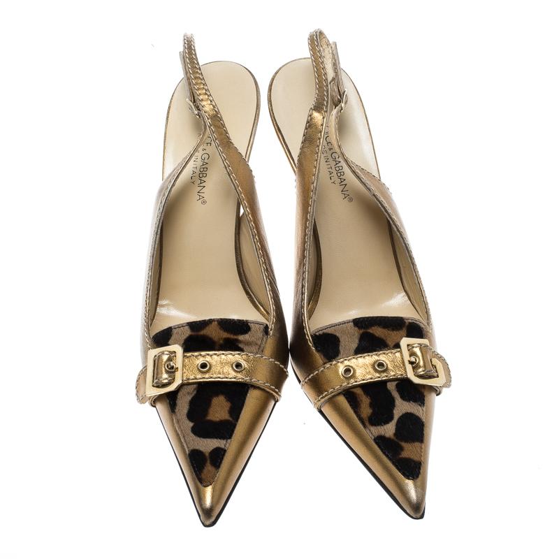 This pair from Dolce and Gabbana definitely deserves your love as it is well-built and exquisite in appeal. They've been crafted from a mix of leather and pony hair and styled with pointed toes, slingbacks, and 10 cm heels. They are complete with