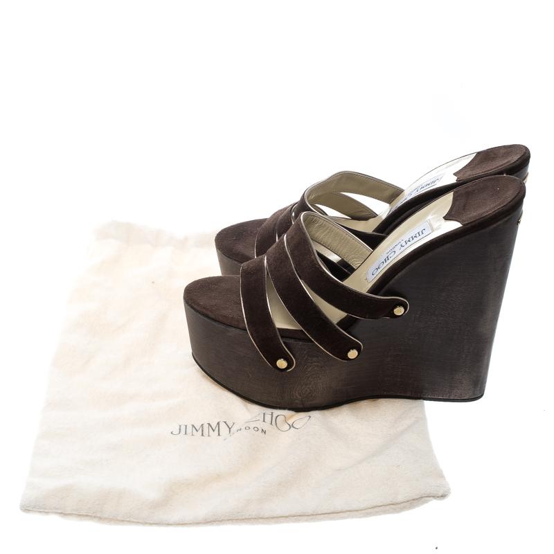 Jimmy Choo Brown Suede Platform Wedge Sandals Size 37.5 3