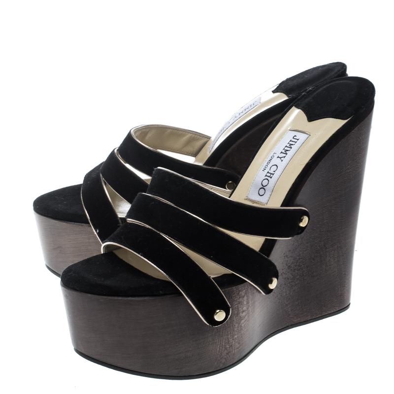 Jimmy Choo Black Suede Platform Wedge Sandals Size 38 2