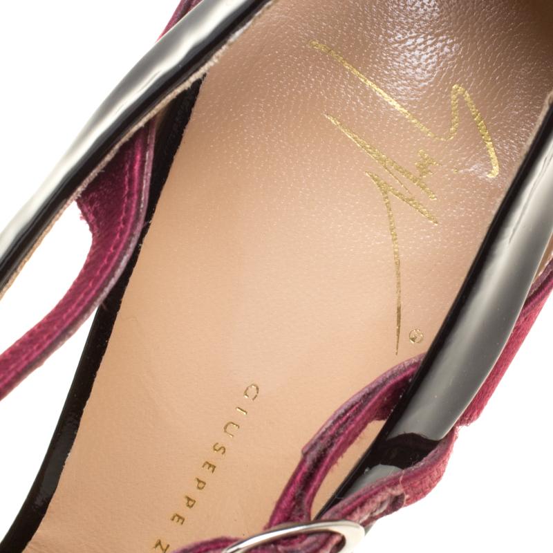 Giuseppe Zanotti Black Patent Leather Ankle Strap Peep Toe Platform Sandals Size 3