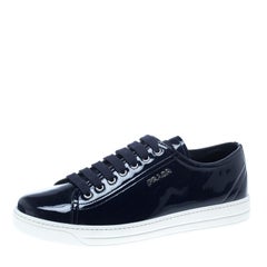 Prada Sport Navy Blue Patent Leather Lace Up Sneakers Size 39