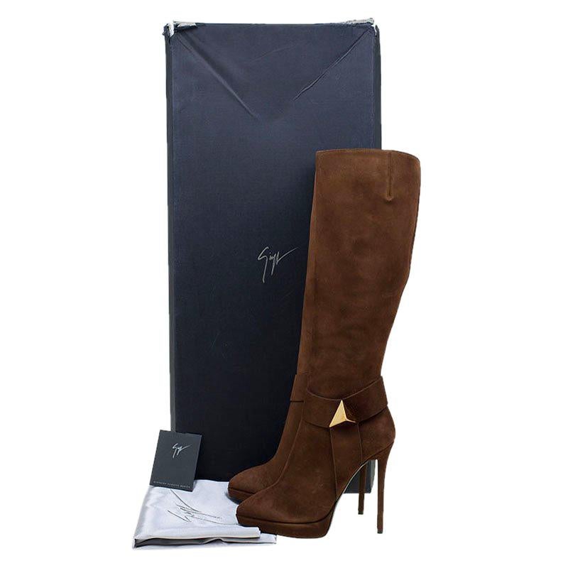 Giuseppe Zanotti Brown Suede Pointed Toe High Heel Knee Boots Size 38.5 1