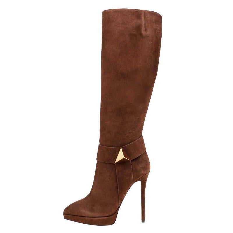 Giuseppe Zanotti Brown Suede Pointed Toe High Heel Knee Boots Size 38.5 2