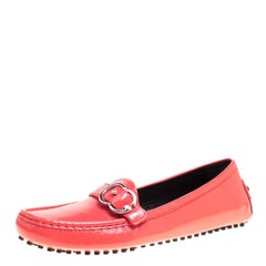 Gucci Coral Red Patent Leather Interlocking GG Driving Moccasins Size 40