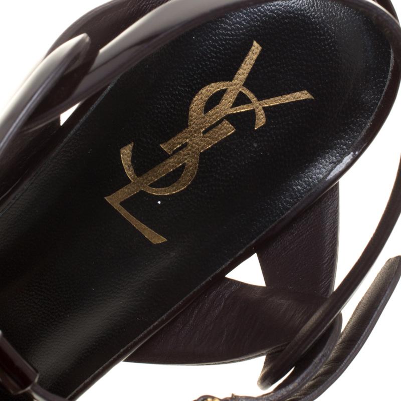 Saint Laurent Paris Brown Patent Leather Tribute Platform Sandals Size 39.5 3