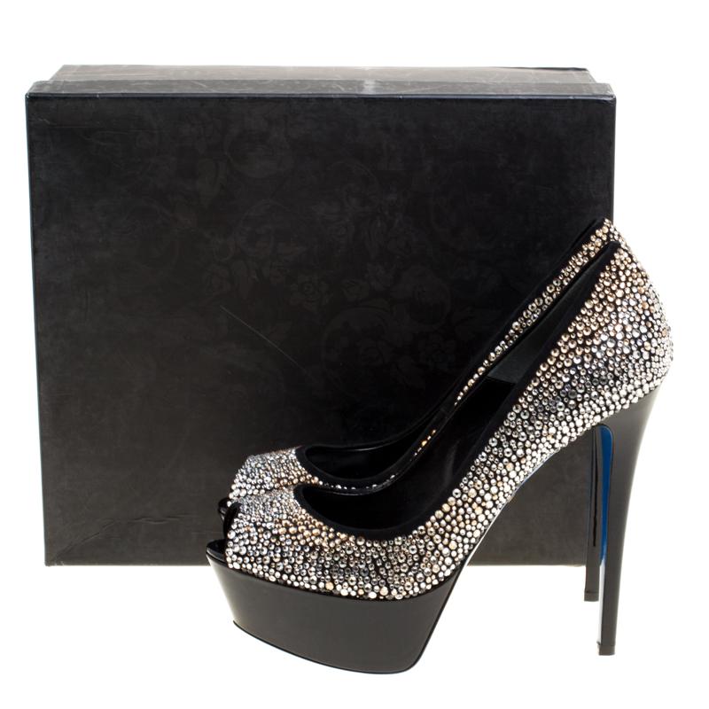 Loriblu Bijoux Black Crystal Embellished Suede Peep Toe Platform Pumps Size 39 3