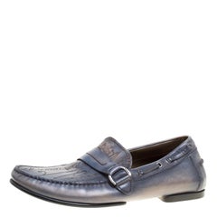 Berluti Grey Shaded Engraved Leather Loafers Size 43