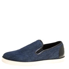 Bottega Veneta Blue Cotton Denim Slip On Sneakers Size 43