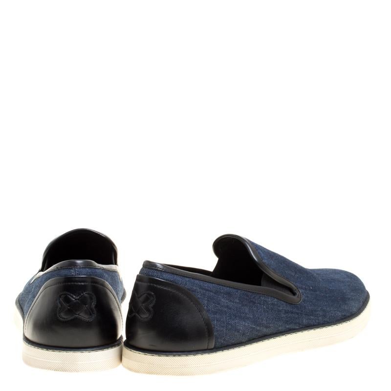 Black Bottega Veneta Blue Cotton Denim Slip On Sneakers Size 43