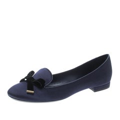 Louis Vuitton Blue Satin Cheri Bow Flats Size 37.5