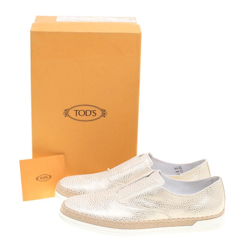 Tod's Cream Textured Leather Francesina Espadrille Slip On Sneakers Size 39.5 2
