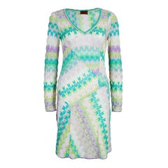 Missoni Multicolor Knit Long Sleeve Knee Length Dress S