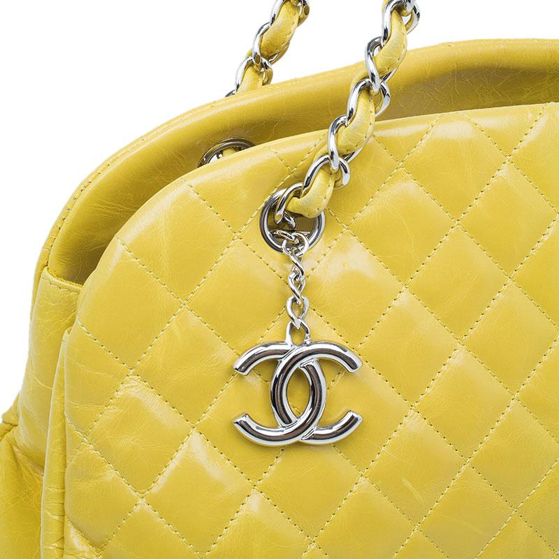 Chanel Yellow Quilted Aged Calfskin Leather Mademoiselle Bowling Bag In Good Condition In Dubai, Al Qouz 2