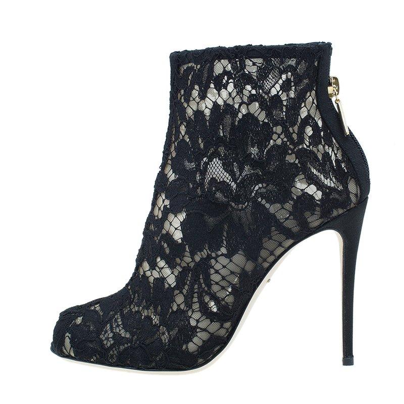 Dolce and Gabbana Black Lace and Mesh Ankle Boots Size 36 2