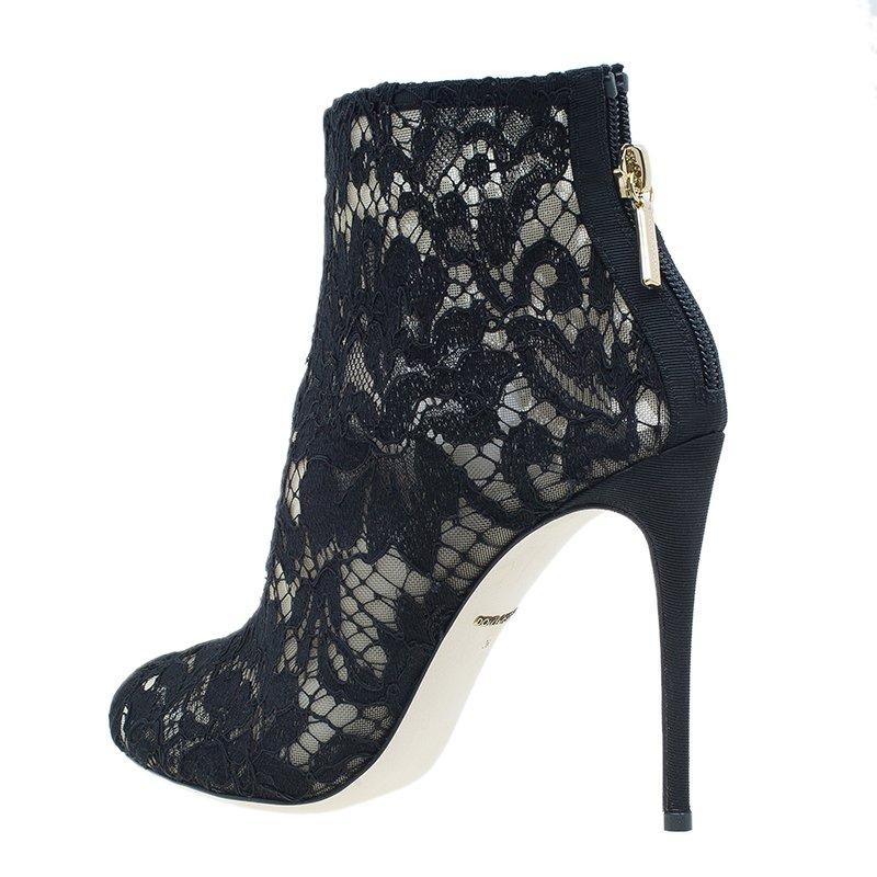 Dolce and Gabbana Black Lace and Mesh Ankle Boots Size 36 1