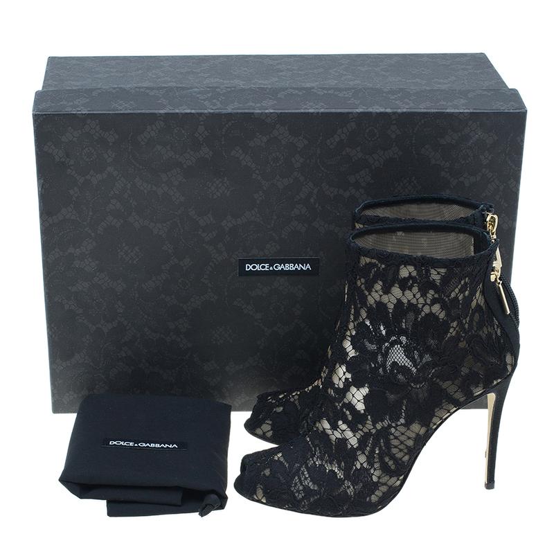 Dolce and Gabbana Black Lace and Mesh Ankle Boots Size 36 7