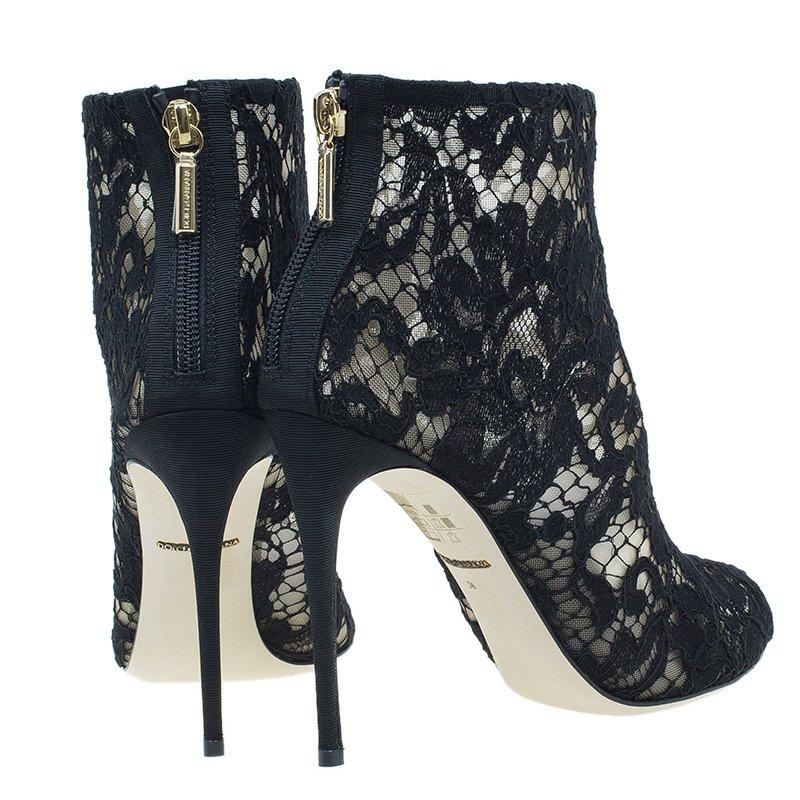Dolce and Gabbana Black Lace and Mesh Ankle Boots Size 36 In New Condition In Dubai, Al Qouz 2