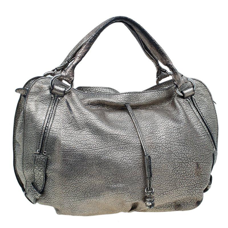 Women's Celine Metallic Silver Leather Large Bittersweet Hobo