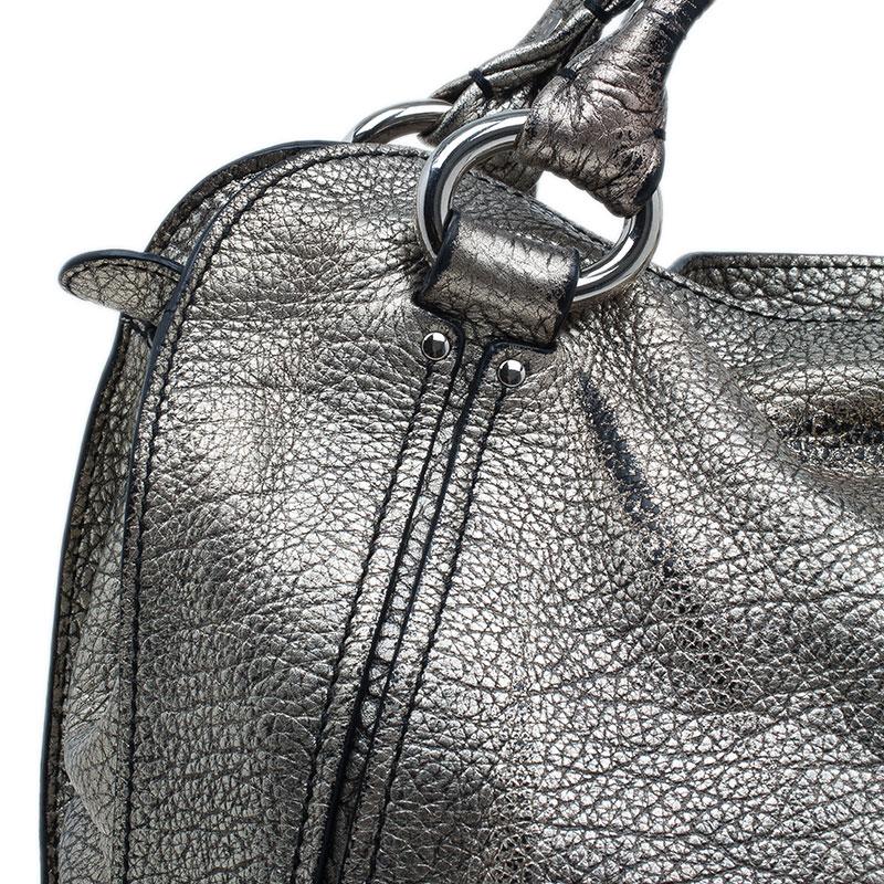 Celine Metallic Silver Leather Large Bittersweet Hobo 1