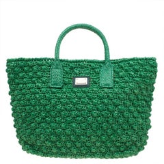 Dolce and Gabbana Green Raffia Miss Alma Shopping Tote with Pouch