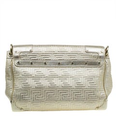 Versace Gold Embossed Leather Flap Shoulder Bag