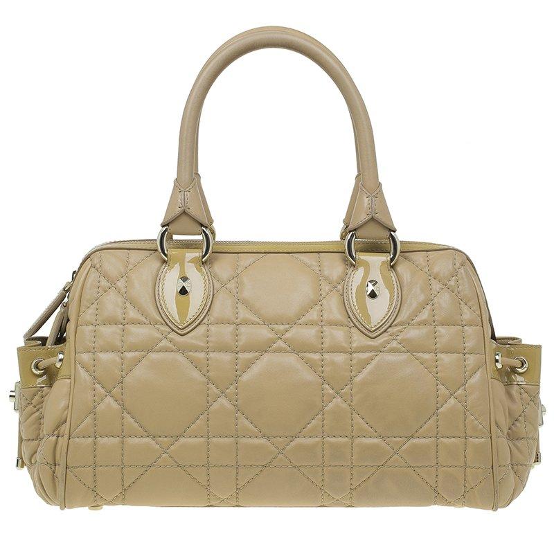 Dior Beige Cannage Quilted Leather Satchel