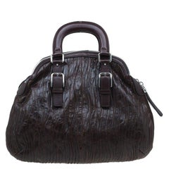 Dolce and Gabbana Brown Pleated Leather Miss Bauletto Dome Satchel