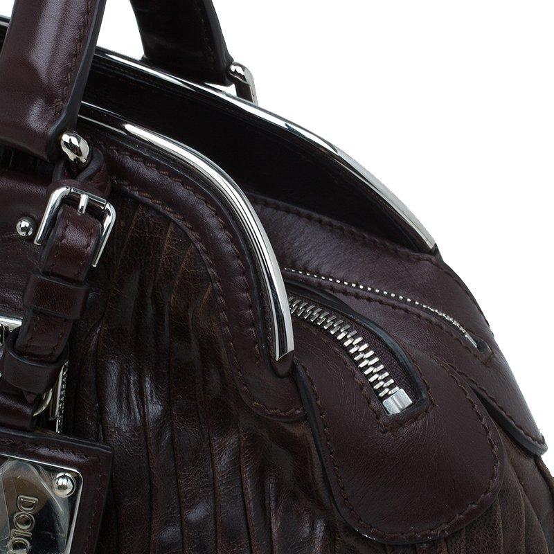Black Dolce and Gabbana Brown Pleated Leather Miss Bauletto Dome Satchel